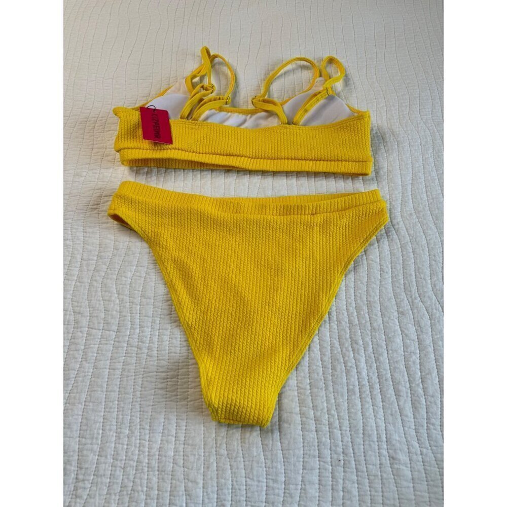 KIZPEIWR Two Piece Bikini Swim Suit SZ XXL High Cut Yellow NEW - Picture 4 of 12